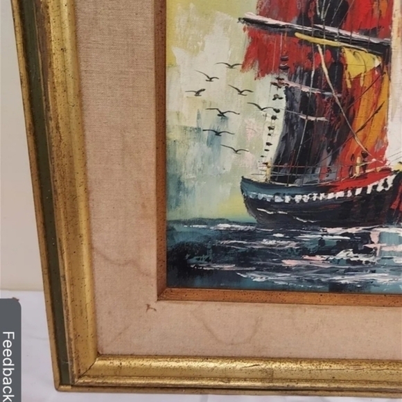 Antique oil painting of a Barque tall ship, framed and unsigned. - Picture 3 of 16